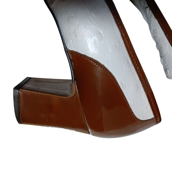 7.5 aaa N Vintage Womens Shoes PUMPS 1970s RISQUE FAUX OSTRICH 2 TONE IN BOX - Picture 10 of 11